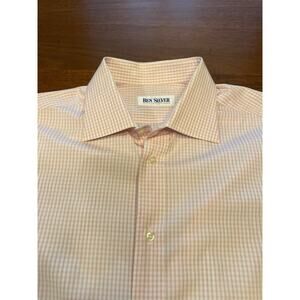 16.5 35 Ben Silver Fine Shirtings Pink Gingham Checkered French Cuff Dress Shirt